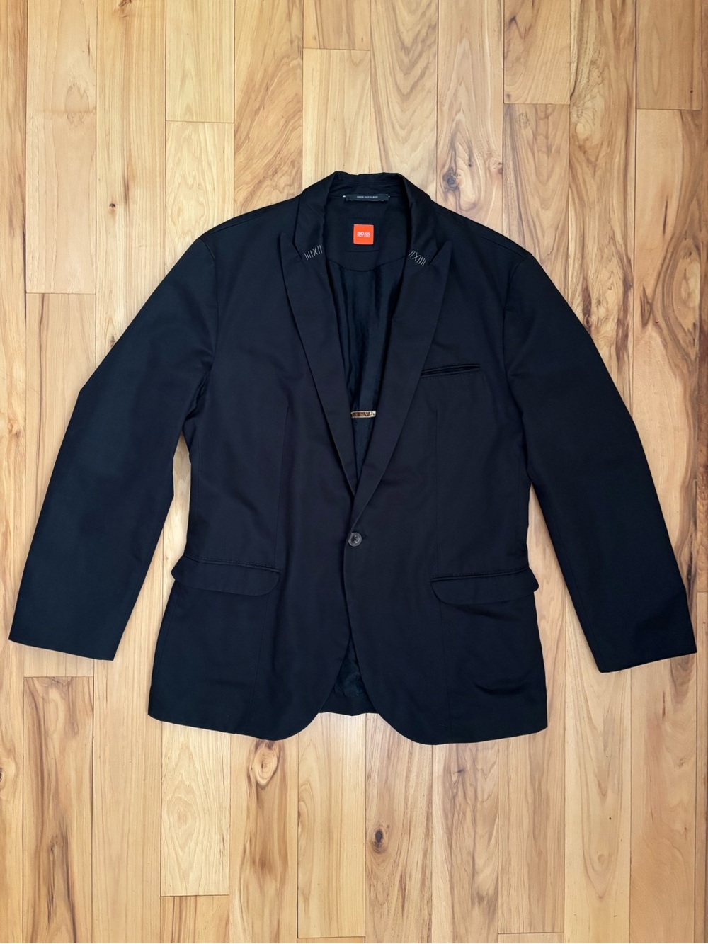 BOSS Orange Hugo Boss Black Cotton Blend Blazer Jacket Roman Numeral Mens 46R